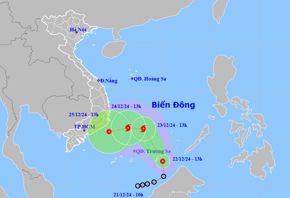 Áp thấp nhiệt đới di chuyển bất thường, có thể mạnh lên thành bão số 10 vào ngày 23/12